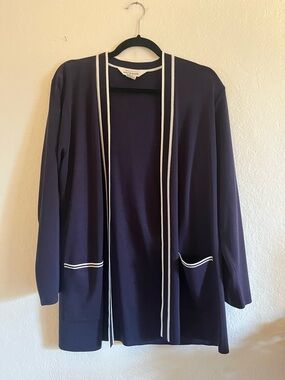 Misook Navy Cardigan with White Trim
